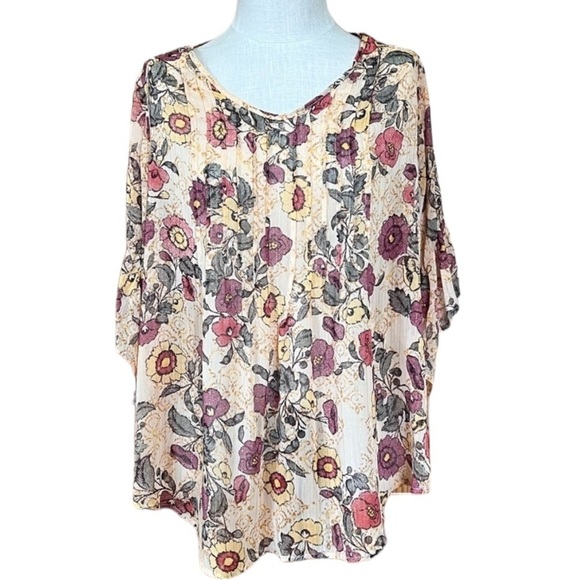 Style & Co 0X Sheer Fall Floral Flare Sleeve Blouse Chic Contemporary Modest - Picture 1 of 7
